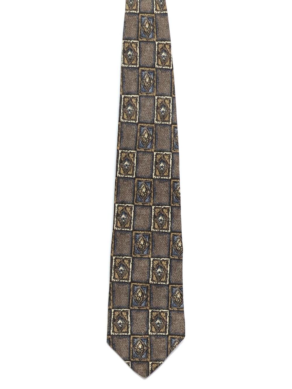 Vintage 90s Villa Bugatti Men's Silk Tie Brown Blue Geometric Check